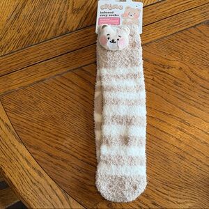 Plush Bear Striped Cozy Socks - Cream and White